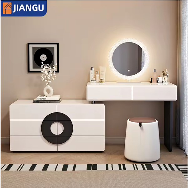 Modern Luxury Marble Vanity Table with LED Lighted Mirror and Drawer - Ideal for Bedrooms, Hotels or Dining Rooms, Made of Wood