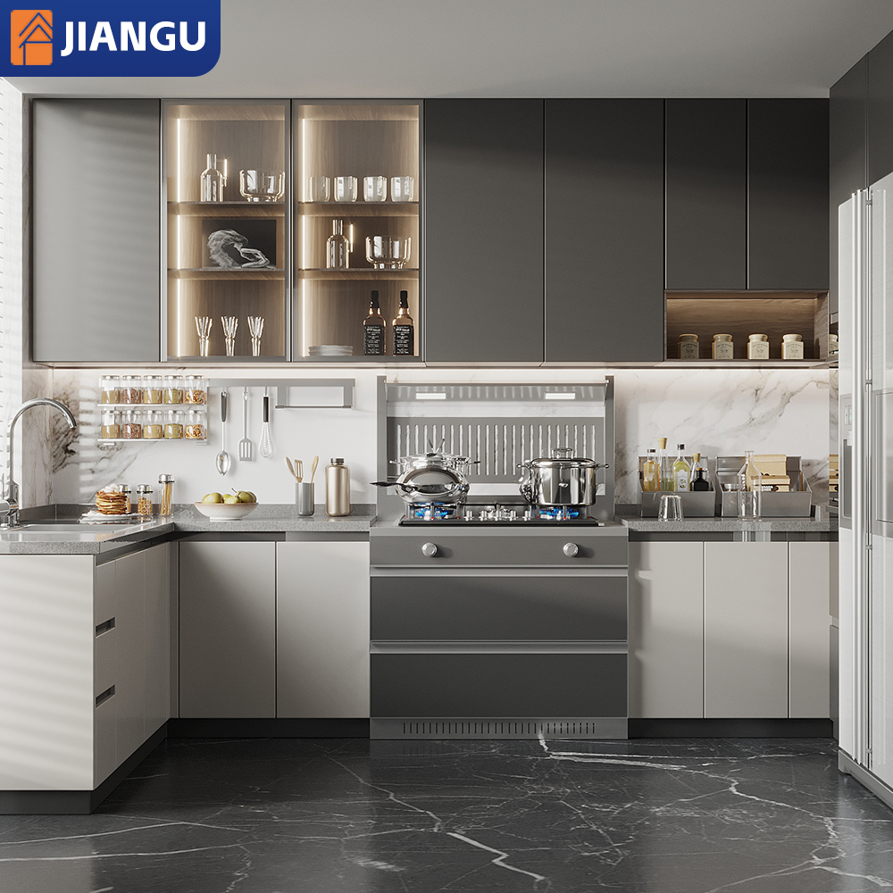 Swedish Apartment Project Modern Design Modular Cabinets Dining Kitchen Island Furniture Lighted Storage Cabinet Glass