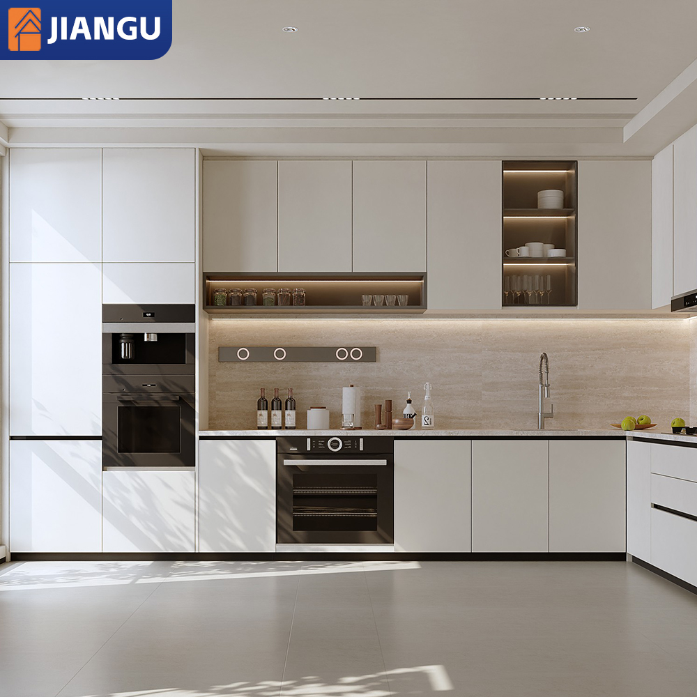 Modern Melamine Kitchen Furniture Designs High Gloss White Lacquer Kitchen Cabinets Gloss Finish
