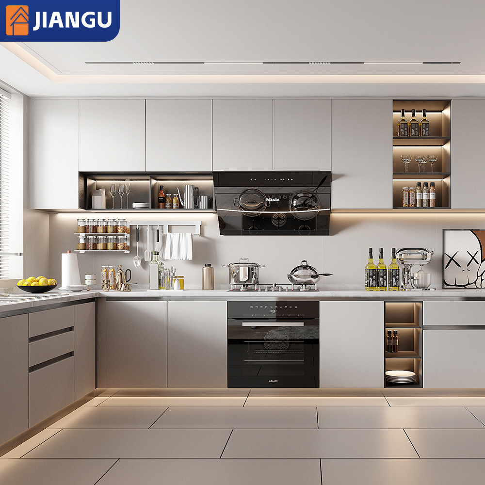 Modern Design Moisture Proof L Shaped Kitchen Furniture Set Kitchen Joinery Cupboard Kitchen Cabinets with Island Cabinets