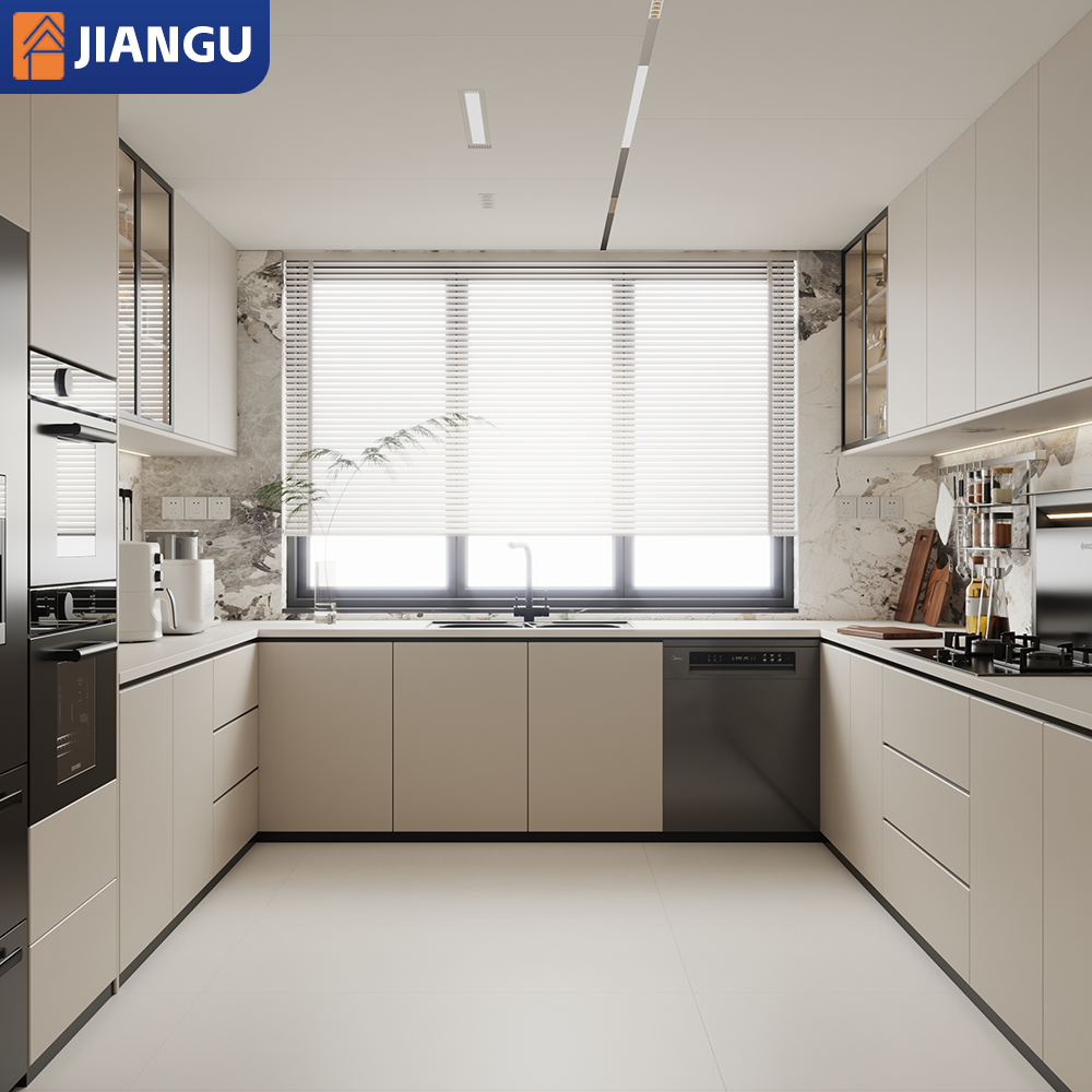 Modern Modular Kitchen Cabinet with Wood Veneer and Grain Finish Eco-Friendly High-end Storage for Dining and Mall Applications