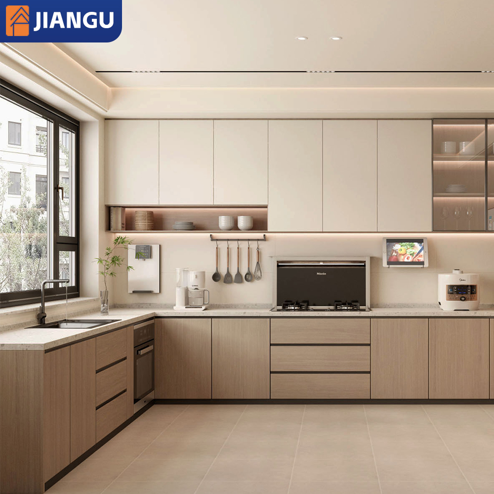 Modern House Design Modular Kitchen Cabinets with Custom Drawers Integrate Kitchen Cupboardand Island Table