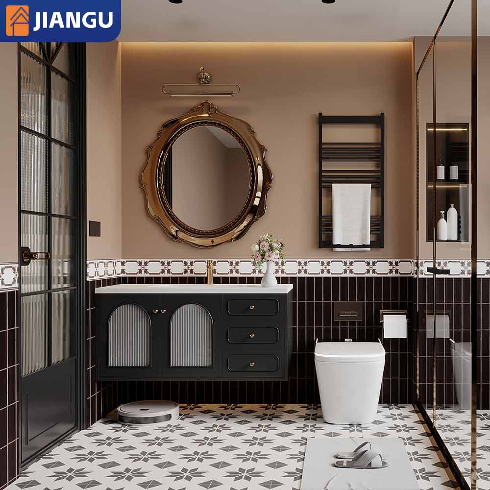 Professional Manufacturer's Modern Black for Bathroom Vanity Cabinet with Mirror Water-Resistant Design