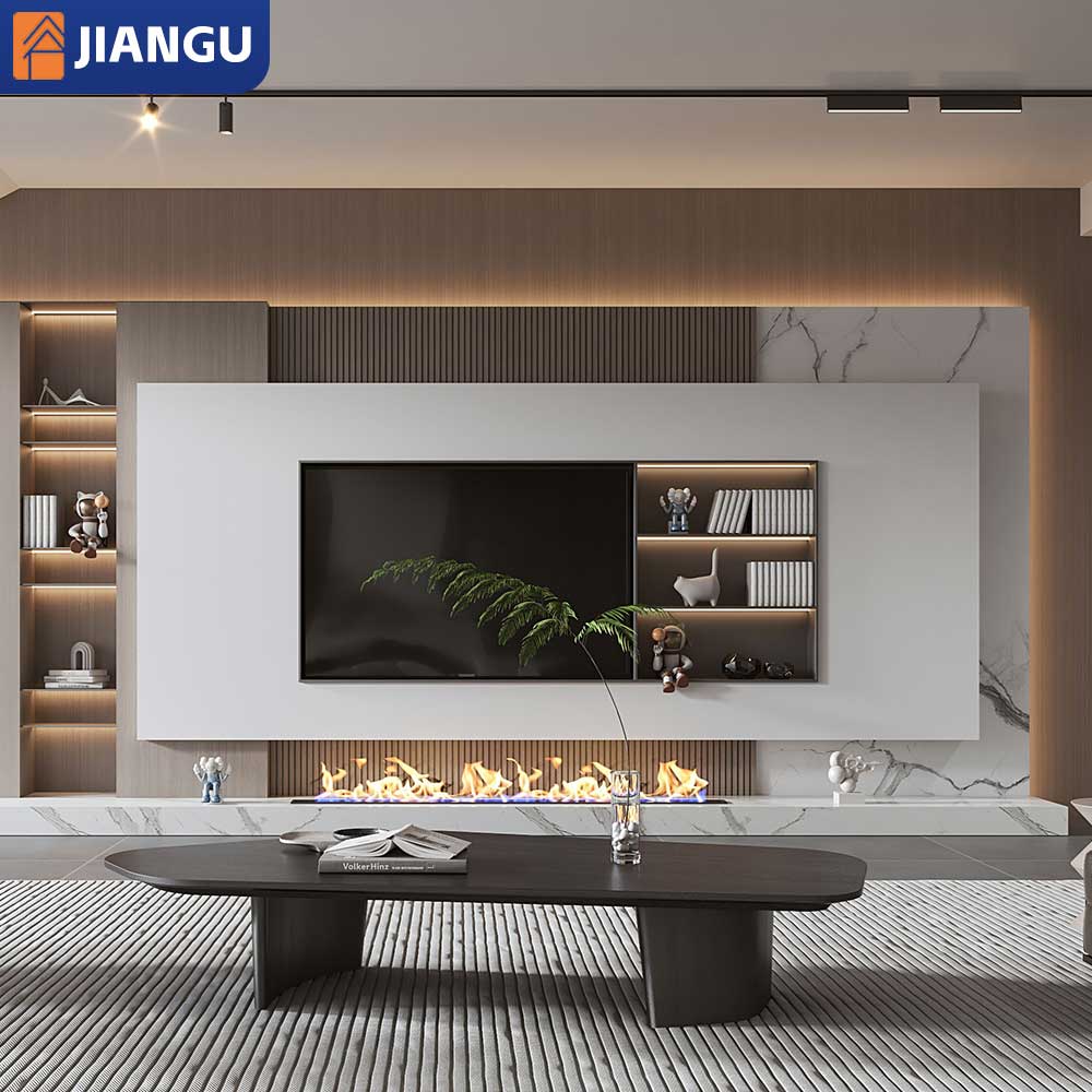 Modern Panel New Design Italian Luxury Customized Gray Stone Texture Living Room TV Cabinet