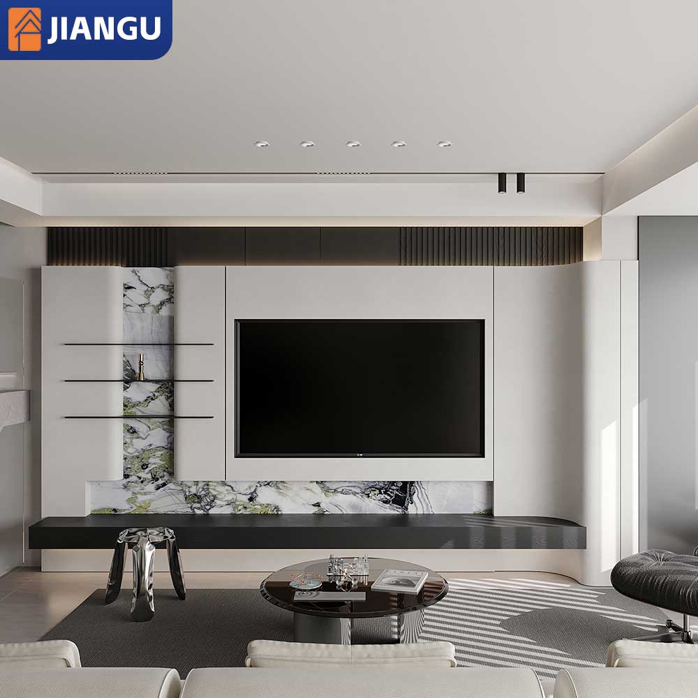 Apartment Custom Storage Staircase Corner Wooden TV Cabinet Wall Mounted Cabinet for Developer Builder Designer