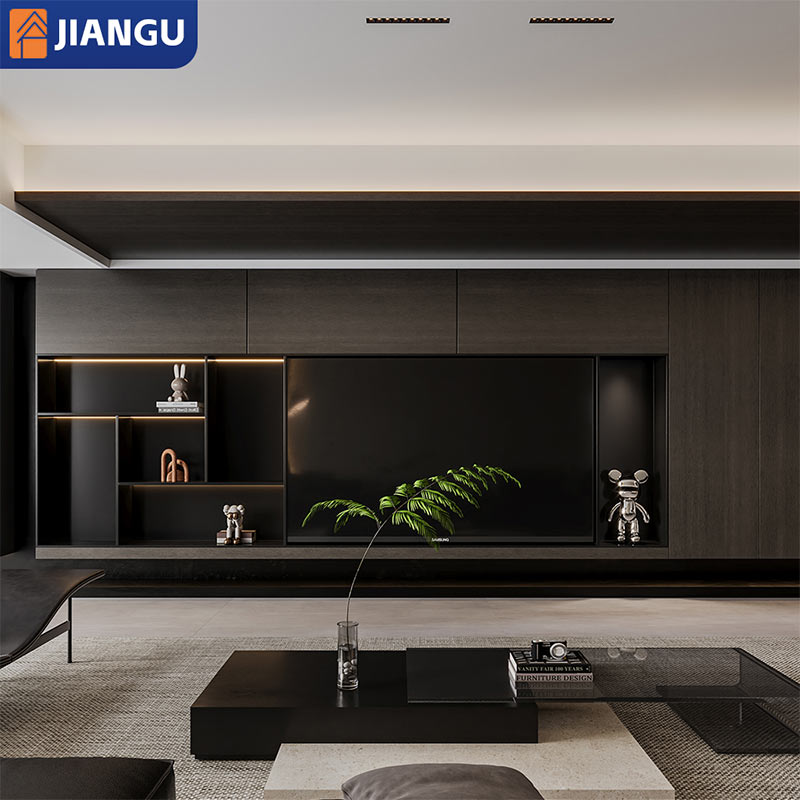 Customized Modern Luxury Wooden Panel TV Stand Cabinet with Wall-Mounted Design for Living Room and Villa