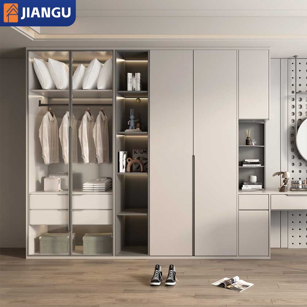 Wholesale Simple Design Custom Made Modular Wardrobe with Open Storage and Hanging Rods for Luxury Home Organization