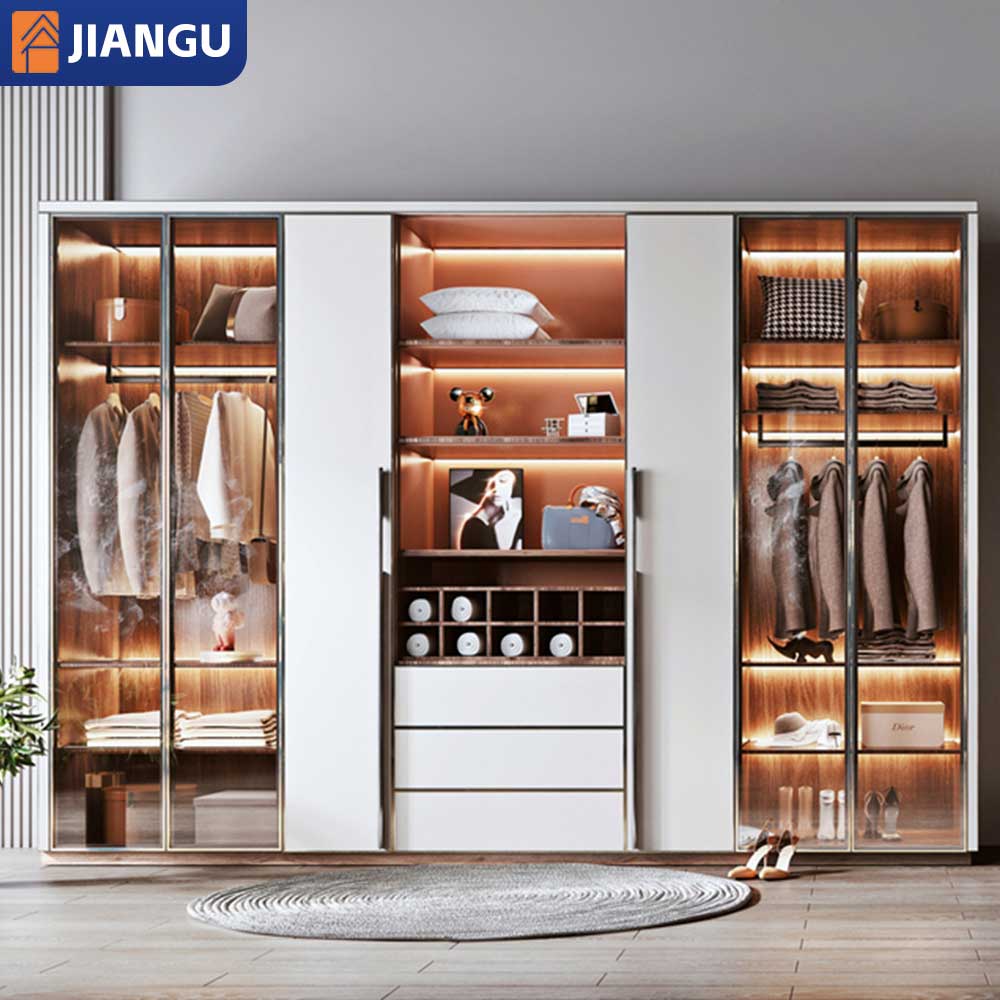 Factory Direct Contemporary MDF Custom Wardrobe Sliding Doors Large Storage Space for Bedroom Organization Assembled for Villa