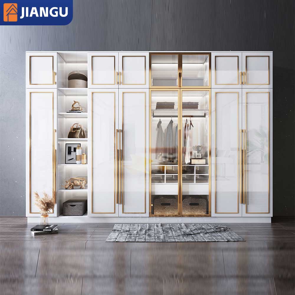 Hot Sales Luxury Custom Wood Wardrobe Closet Set Organizer with Table Factory Assembled Eco-friendly MDF Door Hangers