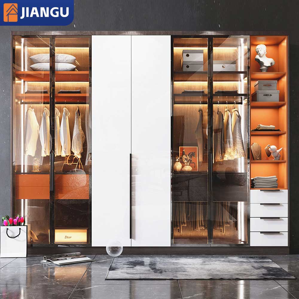 Wholesale Price Luxury Walk in Closet Design Custom Wood Wardrobe with Adjustable Shelves Drawers