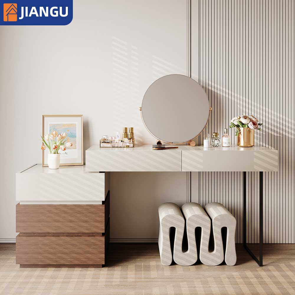 Modern Multifunctional Small Dressing Table with Lighted Mirror Popular Wholesale Makeup Table for Girl Cream Style Cheap Vanity